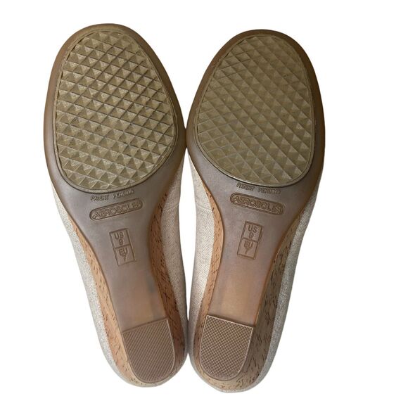 AEROSOLES Wedge Heels Size 9 Pumps Plum Tree Fabric Canvas Cork Heelrest Cream - Picture 2 of 10